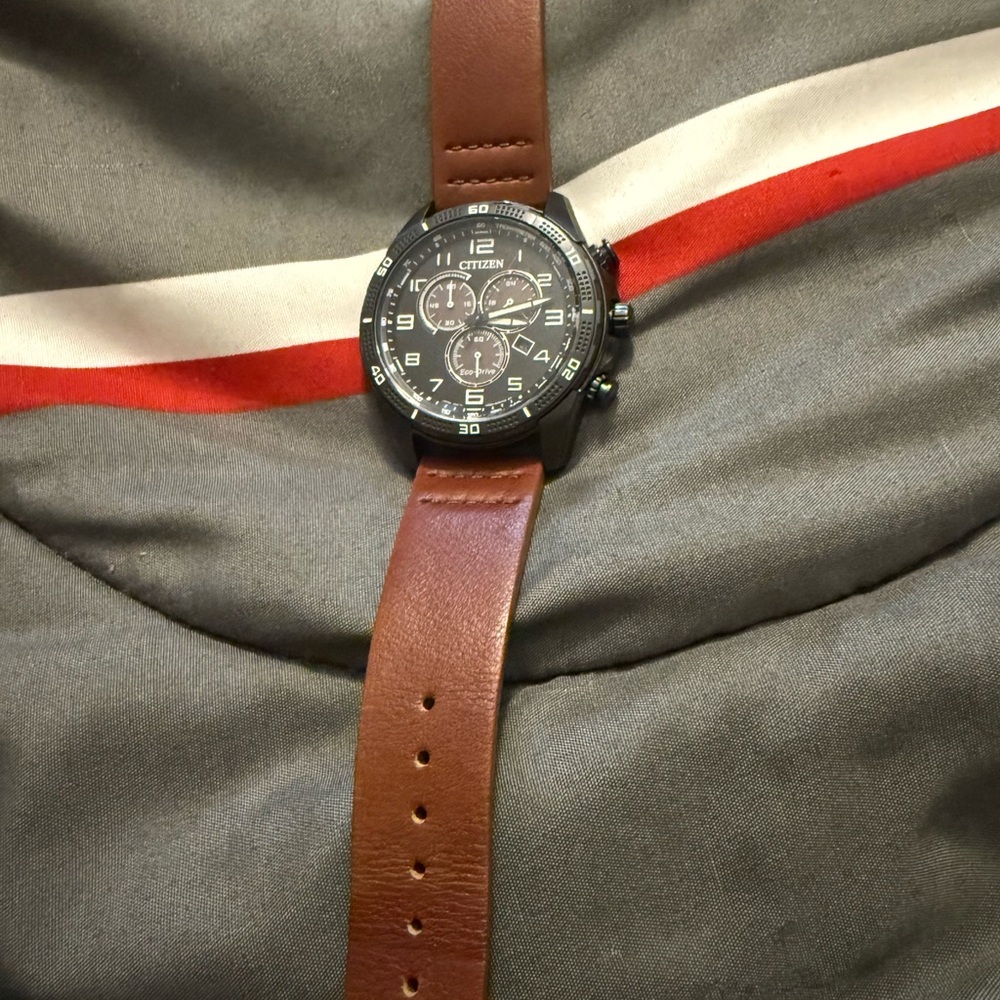 Citizen Black Chronograph with Brown Leather Band